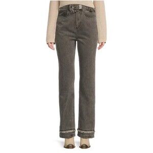 Le' AL.X High-Rise Straight Leg Jeans with Built-in Western Belt Gray Sz 28 New